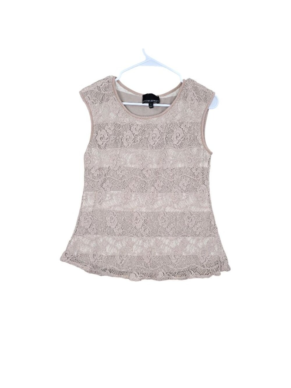 Cynthia Rowley Womens Lace Tank Top Beige Small Sleeveless Floral Pattern Fitted